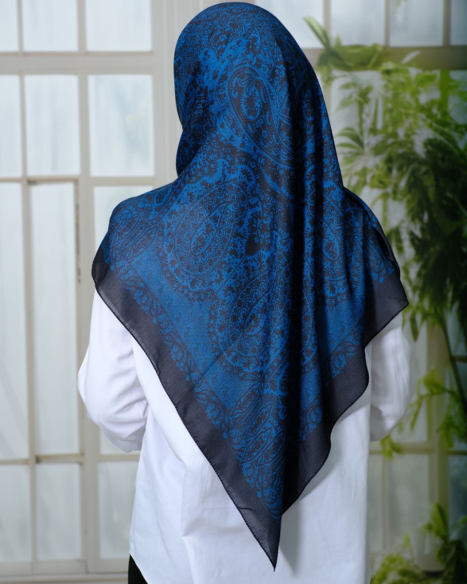 Pamuklu 120cm x 120cm Eşarp - Enderun Siyah Gece Mavisi