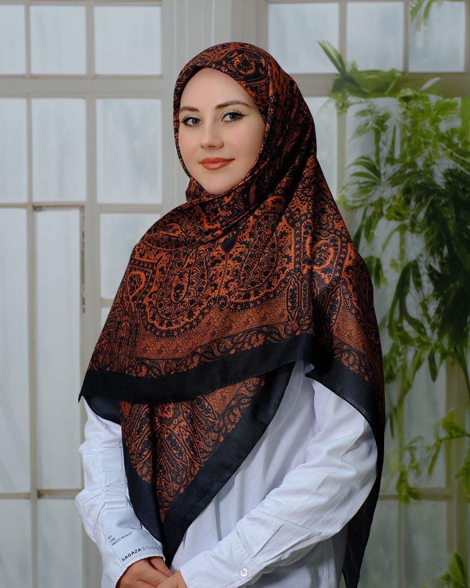 Pamuklu 120cm x 120cm Eşarp - Enderun Siyah Taba