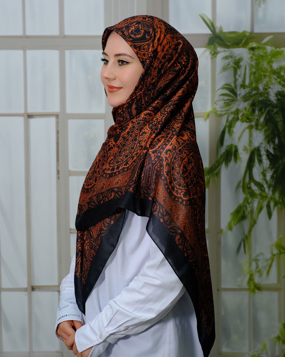 Pamuklu 120cm x 120cm Eşarp - Enderun Siyah Taba