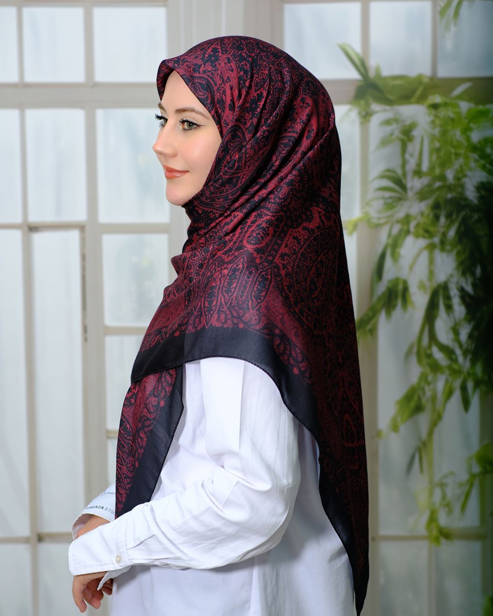 Pamuklu 120cm x 120cm Eşarp - Enderun Siyah Vişne