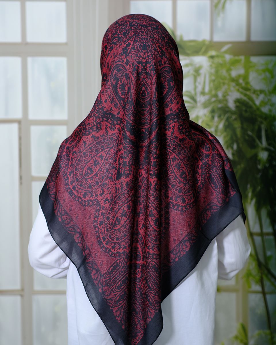 Pamuklu 120cm x 120cm Eşarp - Enderun Siyah Vişne