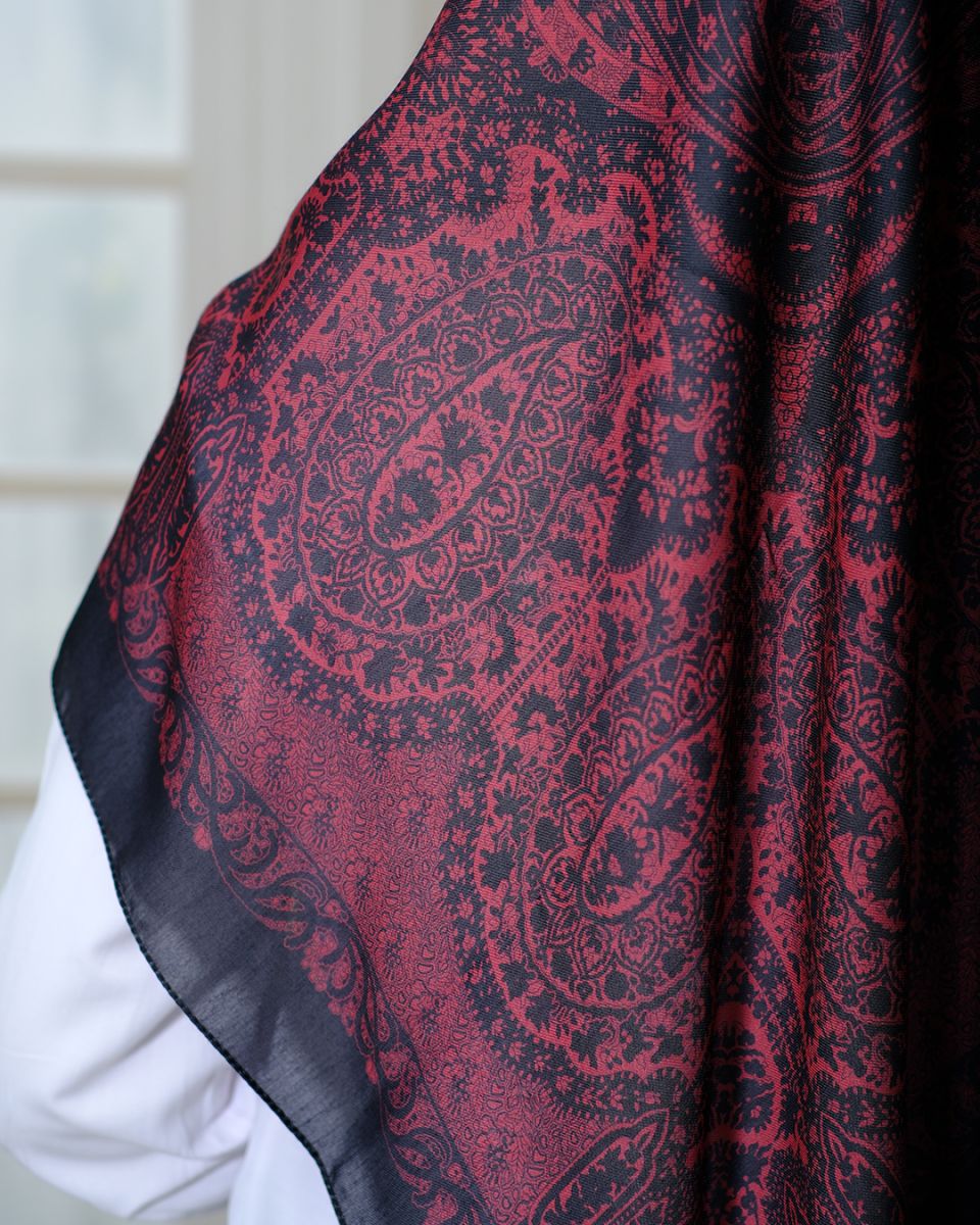 Pamuklu 120cm x 120cm Eşarp - Enderun Siyah Vişne