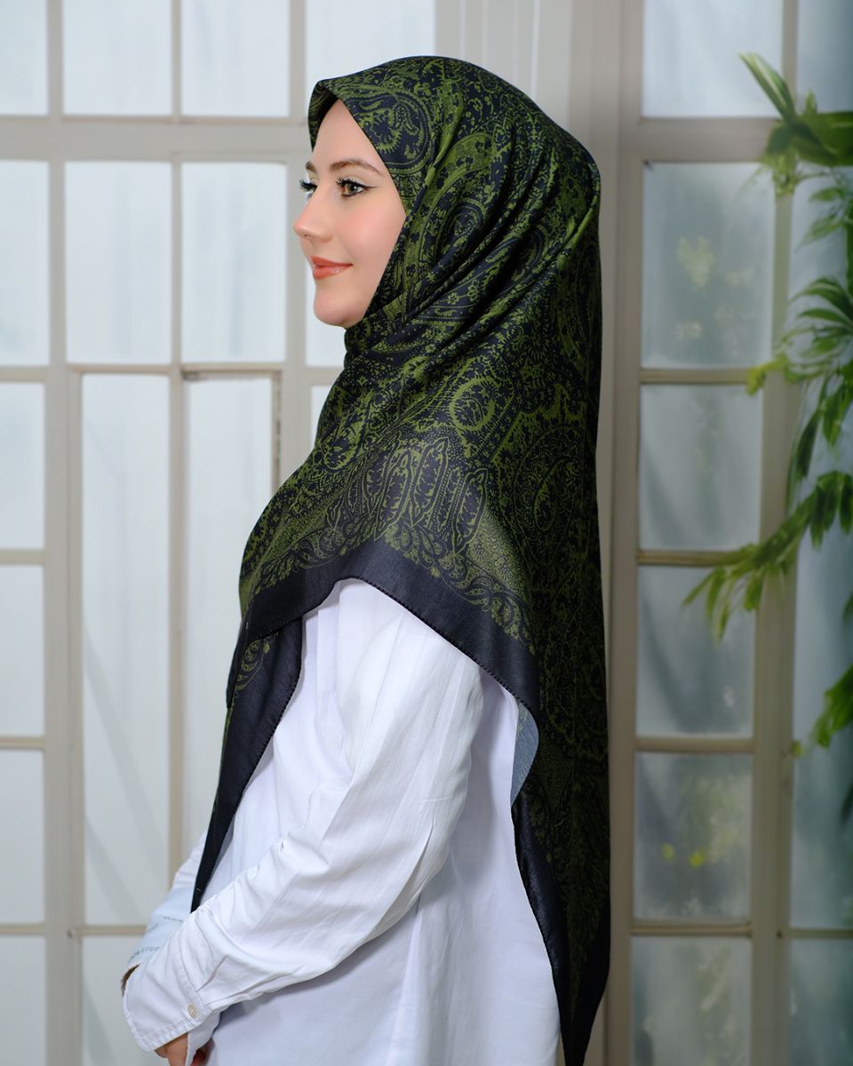 Pamuklu 120cm x 120cm Eşarp - Enderun Siyah Zeytin Yeşili
