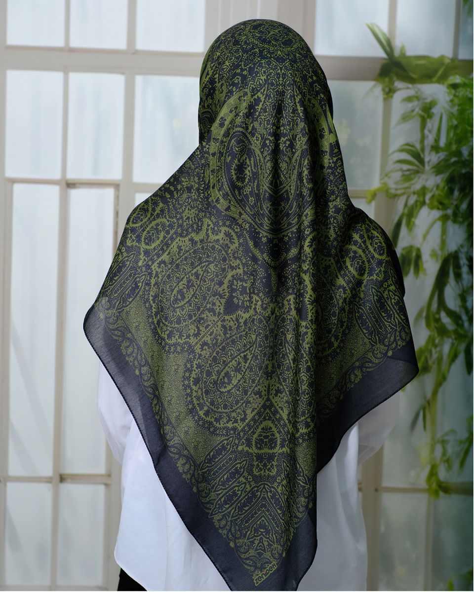 Pamuklu 120cm x 120cm Eşarp - Enderun Siyah Zeytin Yeşili