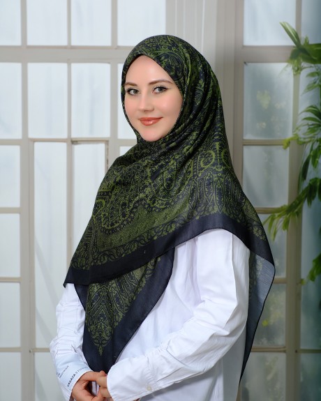  - Pamuklu 120cm x 120cm Eşarp - Enderun Zeytin Yeşili