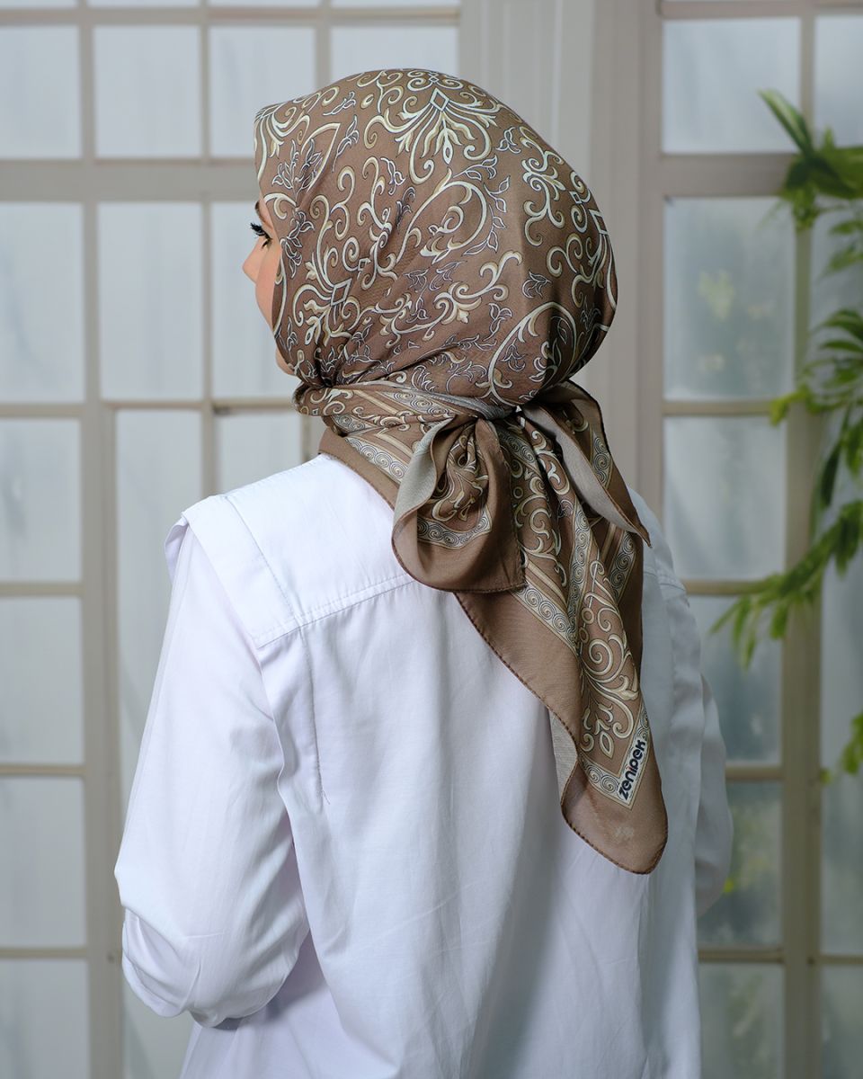 Pamuklu 120cm x 120cm Eşarp - Etnik Bej