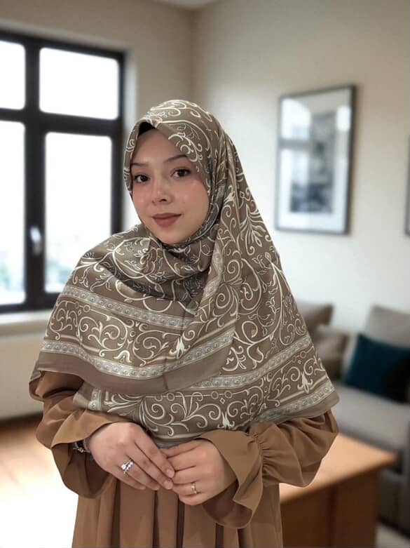 Pamuklu 120cm x 120cm Eşarp - Etnik Bej