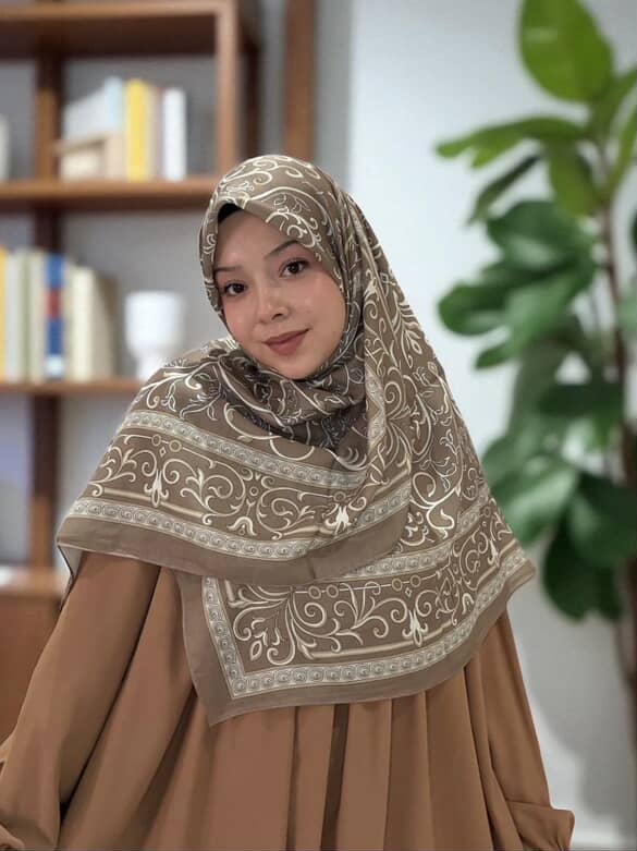 Pamuklu 120cm x 120cm Eşarp - Etnik Bej