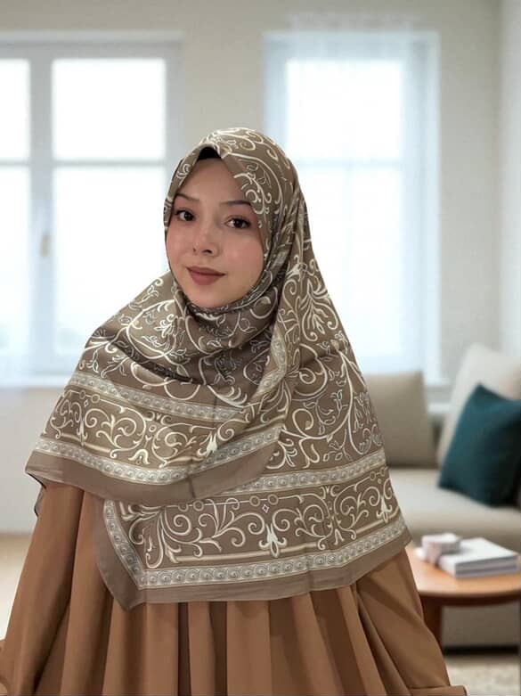 Pamuklu 120cm x 120cm Eşarp - Etnik Bej