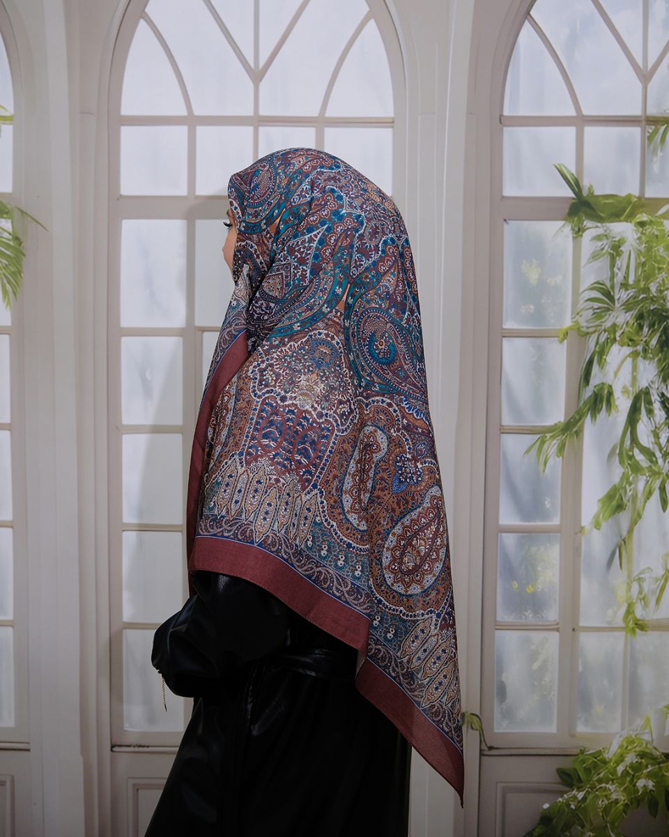Pamuklu 120cm x 120cm Eşarp - Etnik Bordo