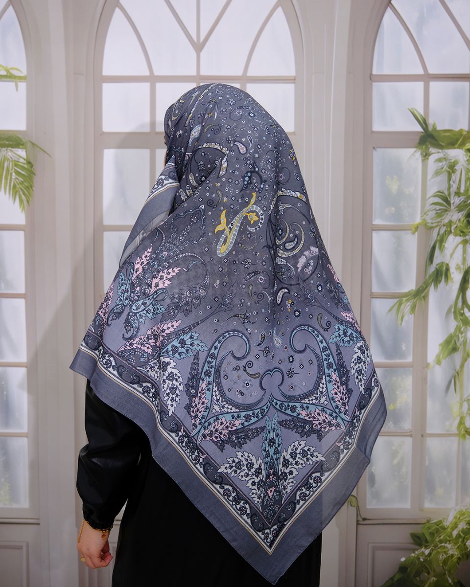 Pamuklu 120cm x 120cm Eşarp - Etnik Füme