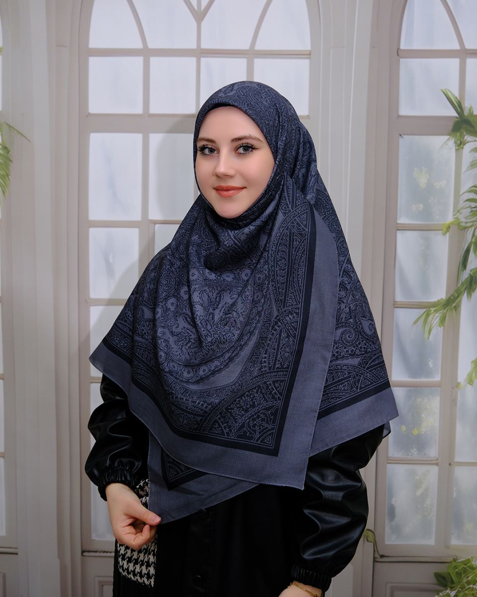 Pamuklu 120cm x 120cm Eşarp - Etnik Füme