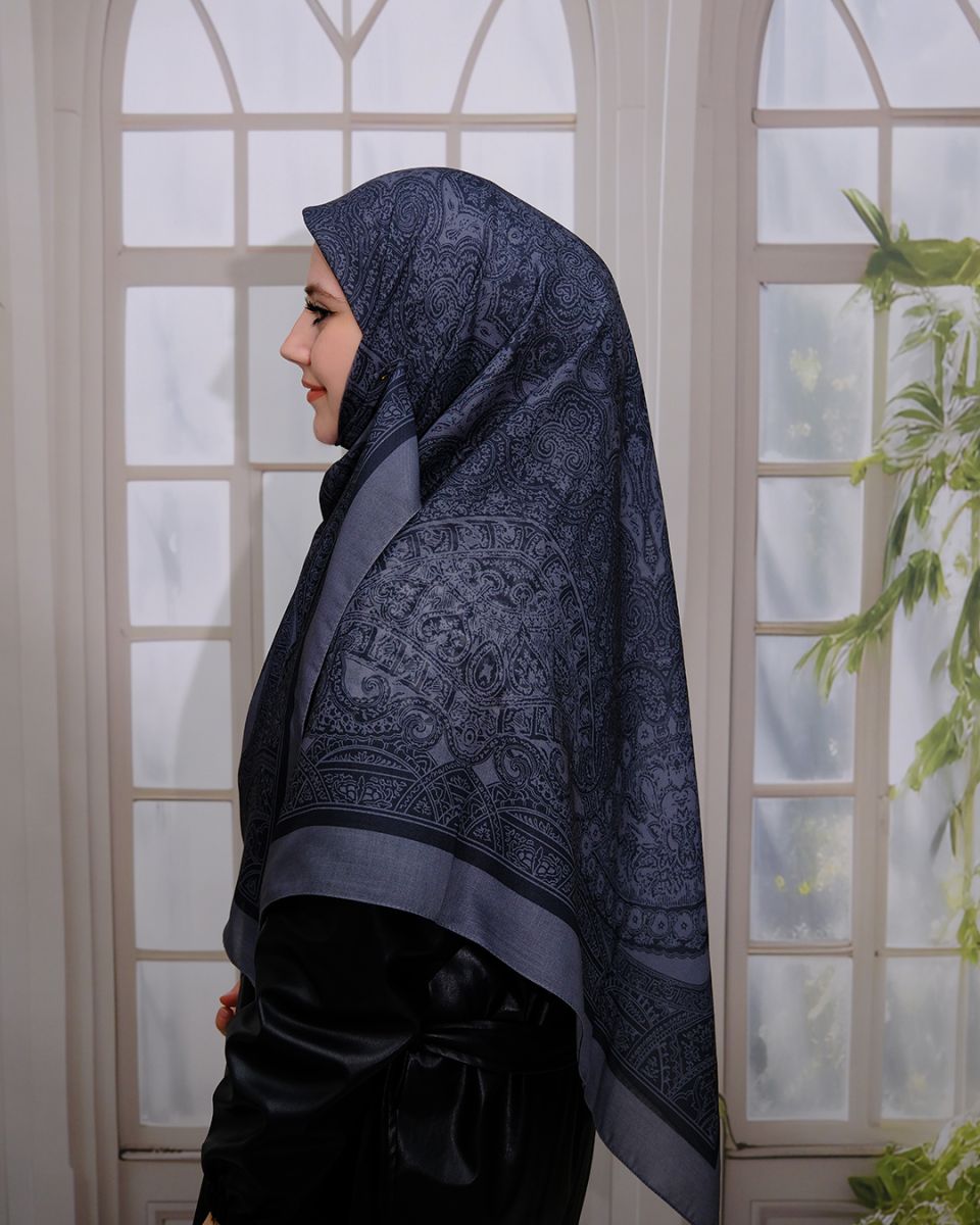 Pamuklu 120cm x 120cm Eşarp - Etnik Füme