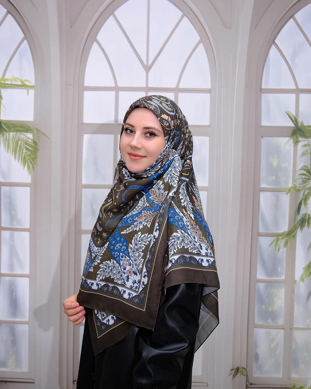 Pamuklu 120cm X 120cm Eşarp - Etnik Haki