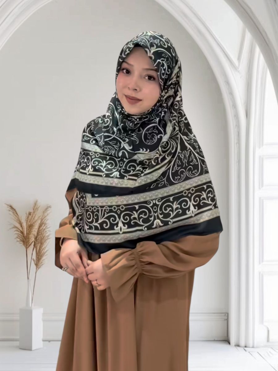 Pamuklu 120cm x 120cm Eşarp - Etnik Siyah