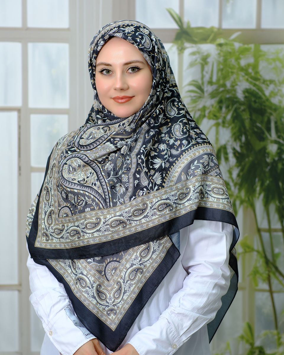 Pamuklu 120cm x 120cm Eşarp - Etnik Siyah