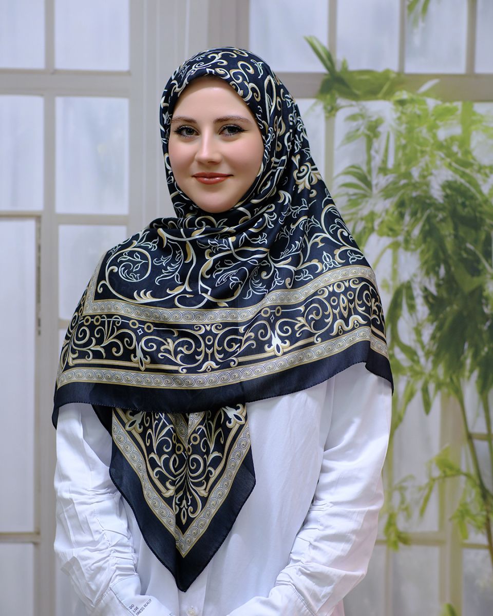Pamuklu 120cm x 120cm Eşarp - Etnik Siyah