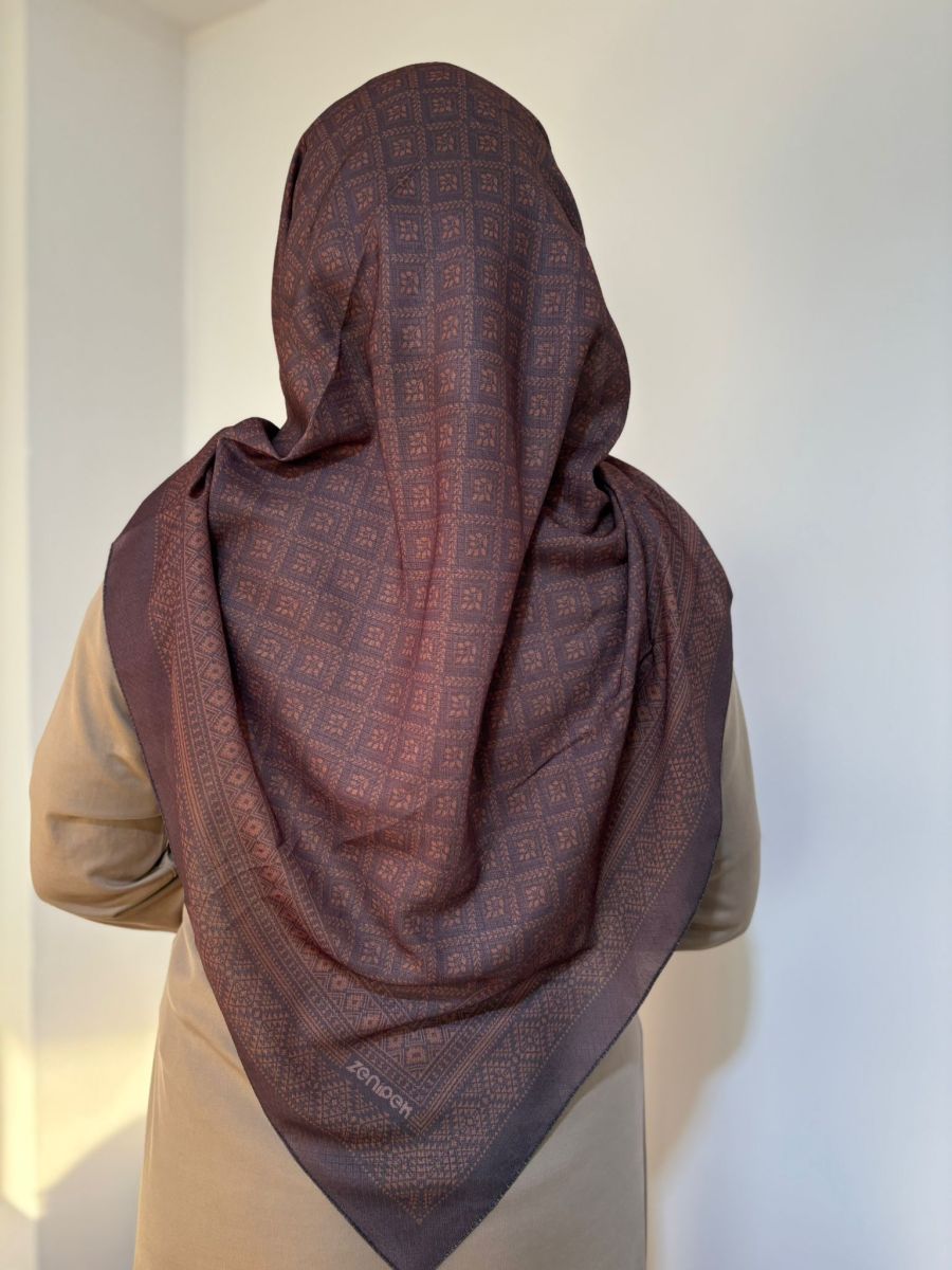 Pamuklu 120cm x 120cm Eşarp Gece Mozaik Kahve