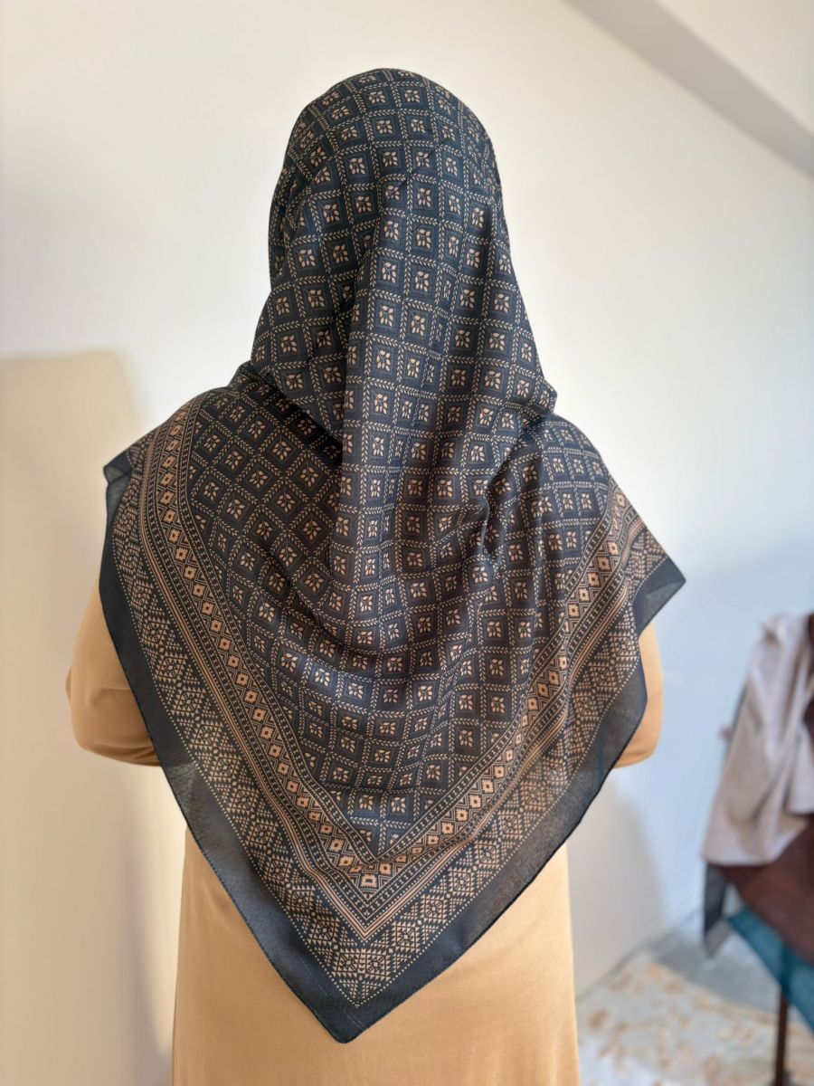 Pamuklu 120cm x 120cm Eşarp Gece Mozaik Vizon
