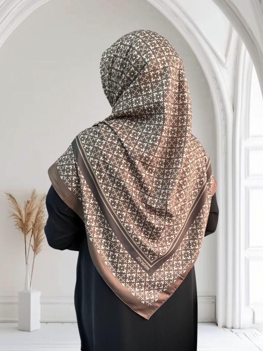 Pamuklu 120cm x 120cm Eşarp Gizemli Geometri Kahve