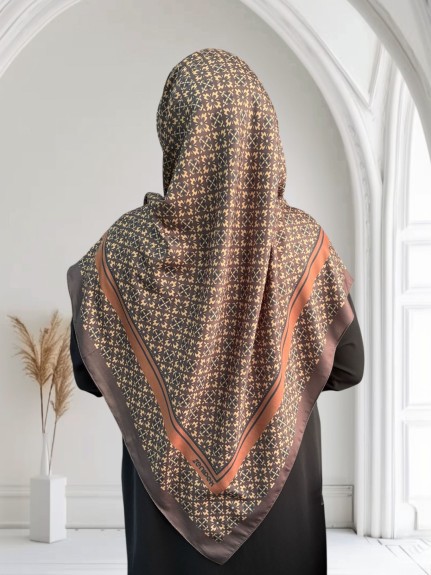  - Pamuklu 120cm x 120cm Eşarp Gizemli Geometri Taba