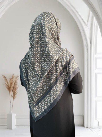  - Pamuklu 120cm x 120cm Eşarp Gizemli Geometri Vizon