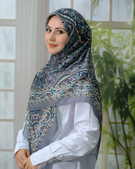  - Pamuklu 120cm x 120cm Eşarp - Gri