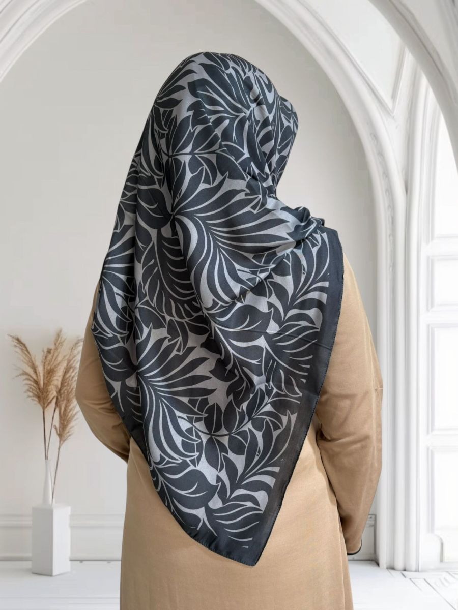 Pamuklu 120cm x 120cm Eşarp Harmoni Siyah