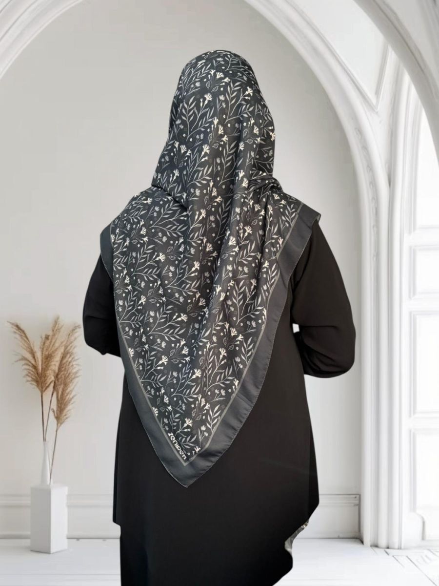 Pamuklu 120cm x 120cm Eşarp Lalezar Füme