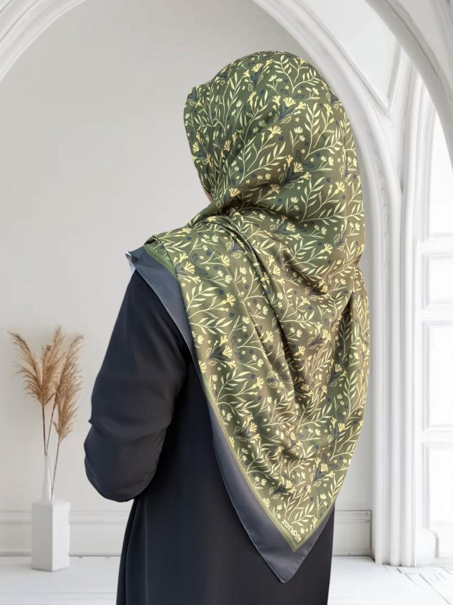 Pamuklu 120cm x 120cm Eşarp Lalezar Haki