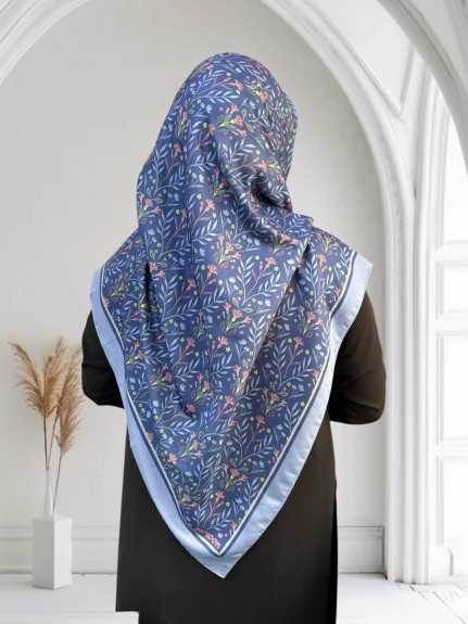  - Pamuklu 120cm x 120cm Eşarp Lalezar İndigo