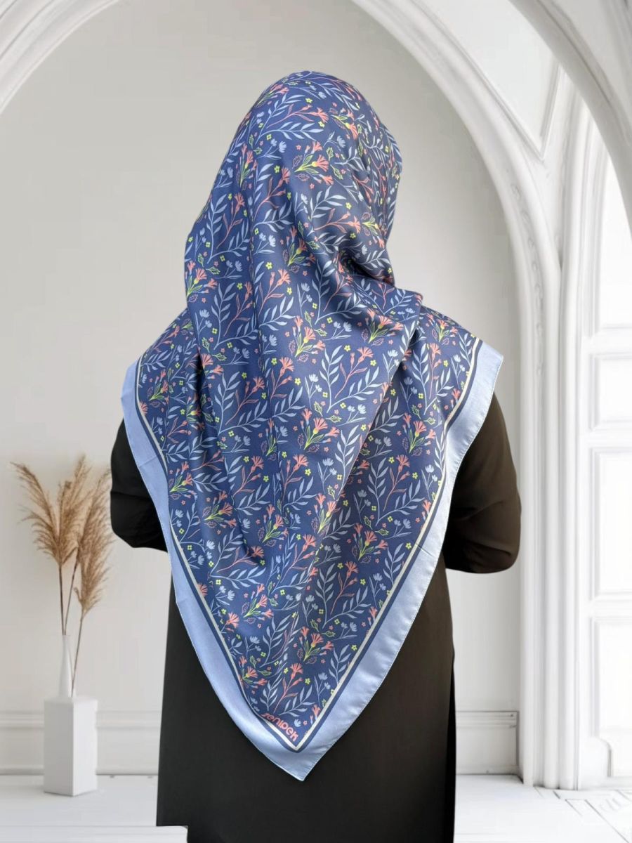 Pamuklu 120cm x 120cm Eşarp Lalezar İndigo