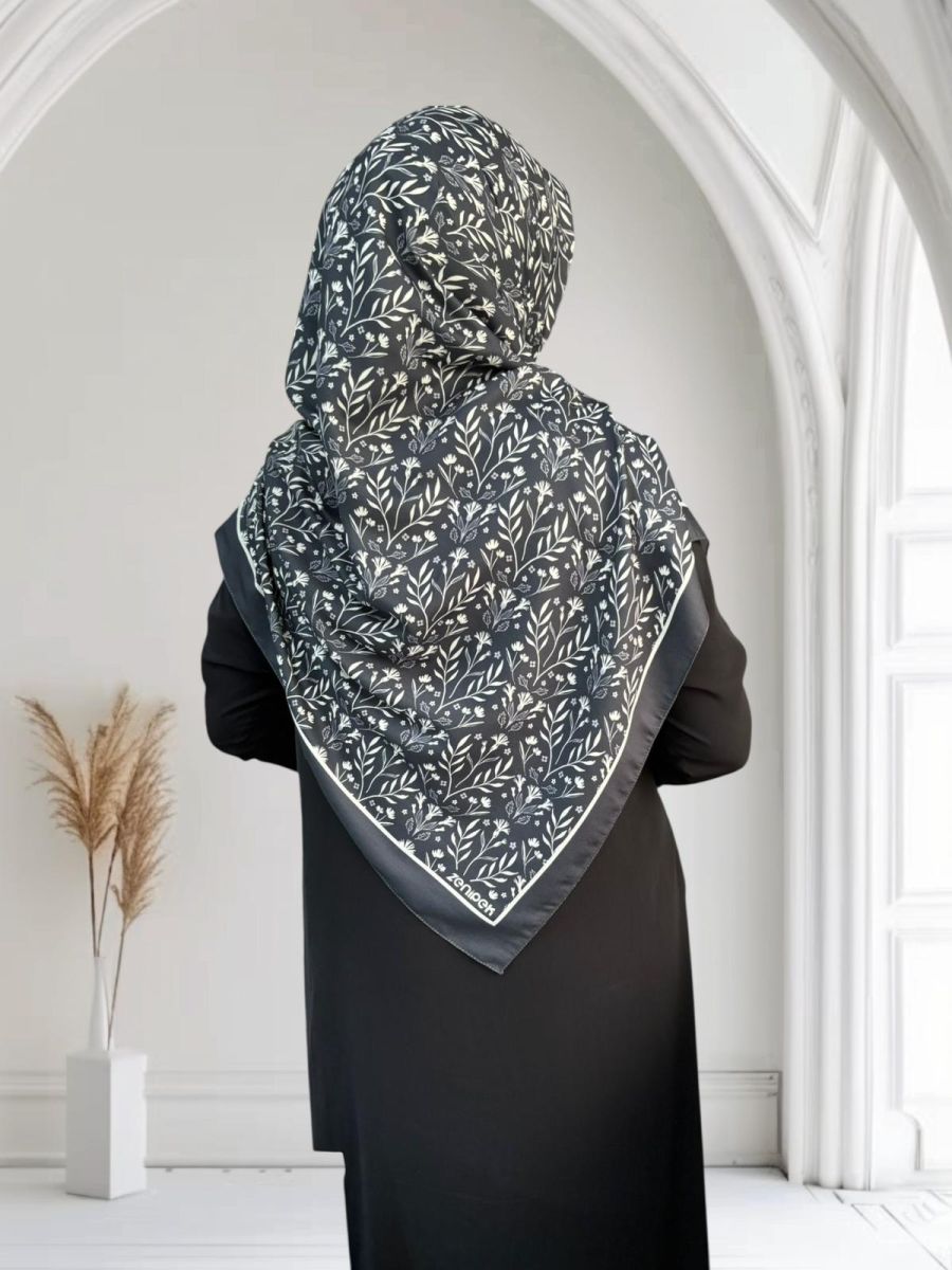 Pamuklu 120cm x 120cm Eşarp Lalezar Siyah