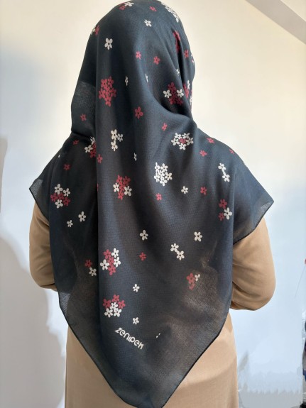  - Pamuklu 120cm x 120cm Eşarp Leylak Esintisi Antrasit