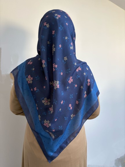  - Pamuklu 120cm x 120cm Eşarp Leylak Esintisi Lacivert