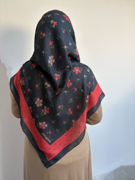  - Pamuklu 120cm x 120cm Eşarp Leylak Esintisi Siyah