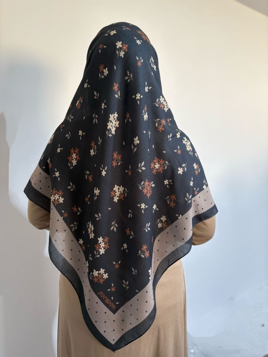 Pamuklu 120cm x 120cm Eşarp Leylak Esintisi Siyah Vizon