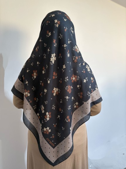  - Pamuklu 120cm x 120cm Eşarp Leylak Esintisi Siyah Vizon