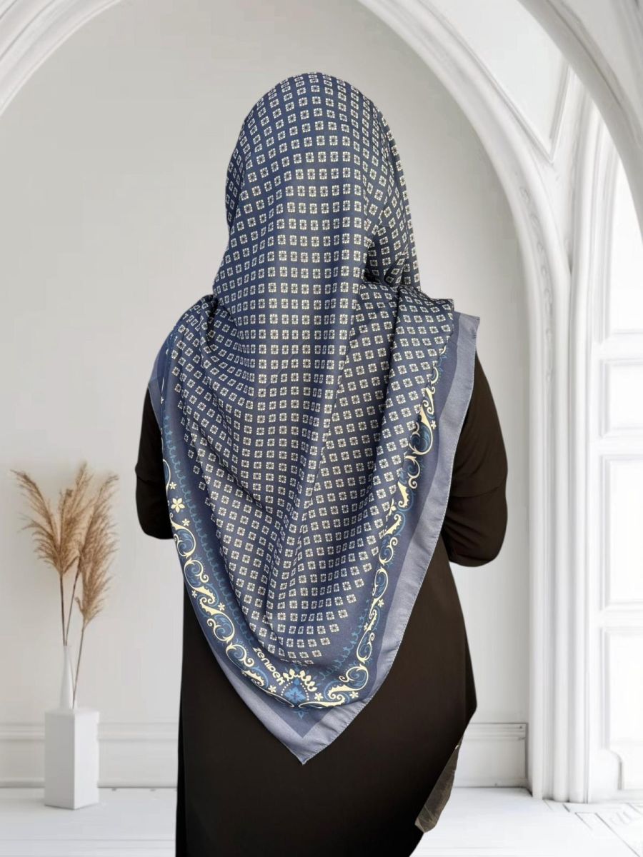 Pamuklu 120cm x 120cm Eşarp Liva İndigo