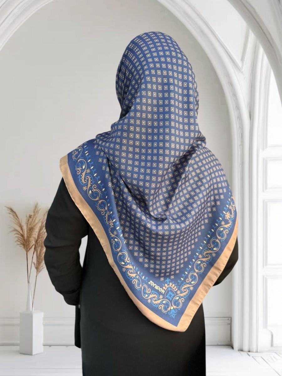 Pamuklu 120cm x 120cm Eşarp Liva Lacivert