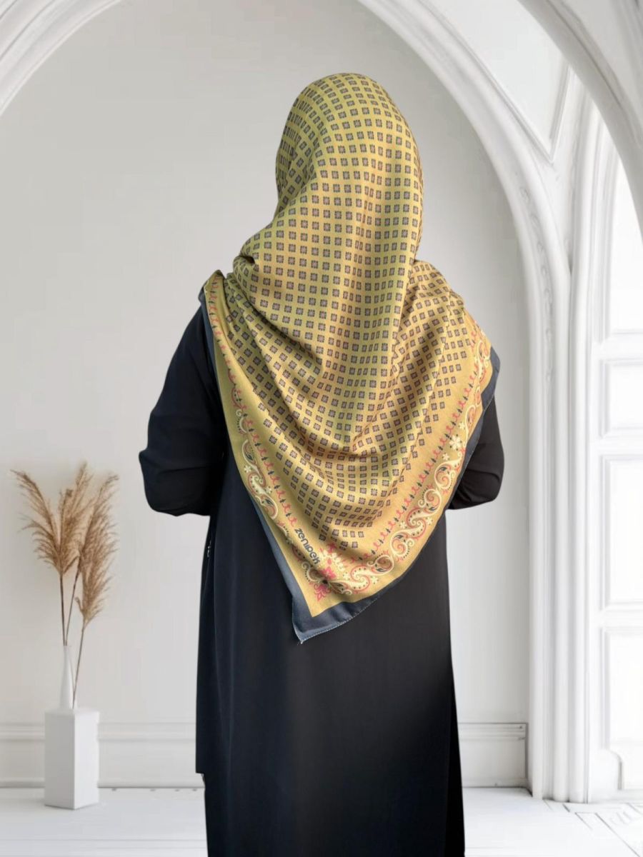 Pamuklu 120cm x 120cm Eşarp Liva Yağ Yeşili