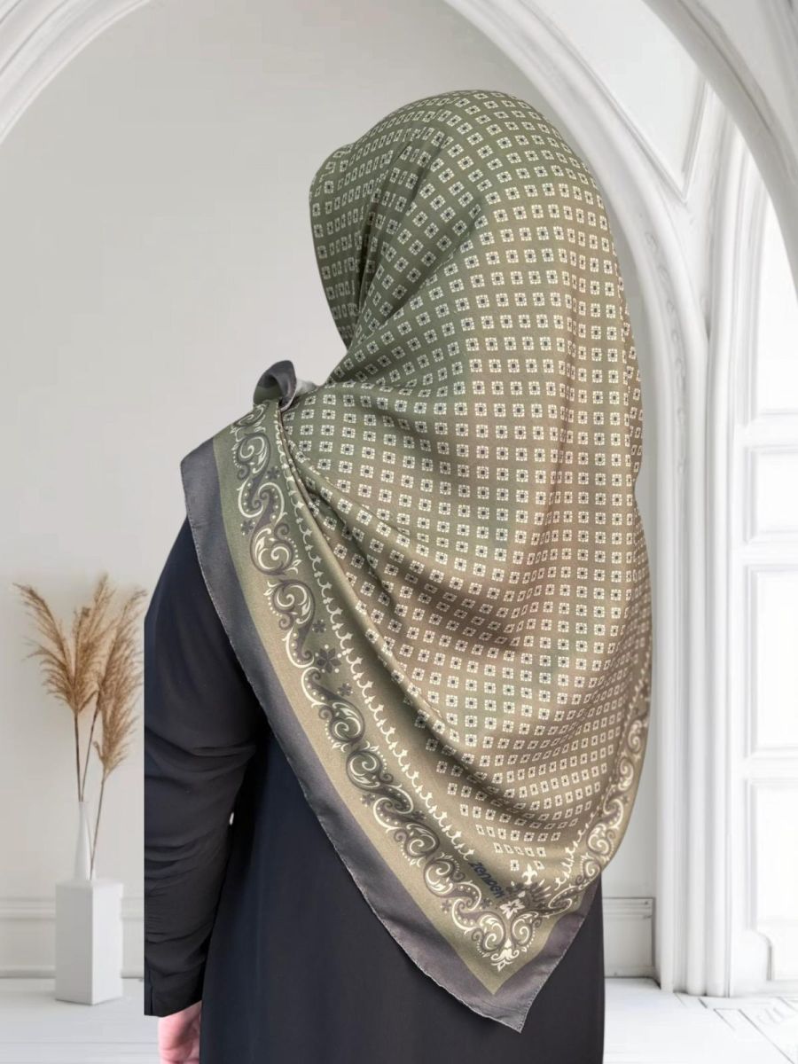 Pamuklu 120cm x 120cm Eşarp Liva Zeytin