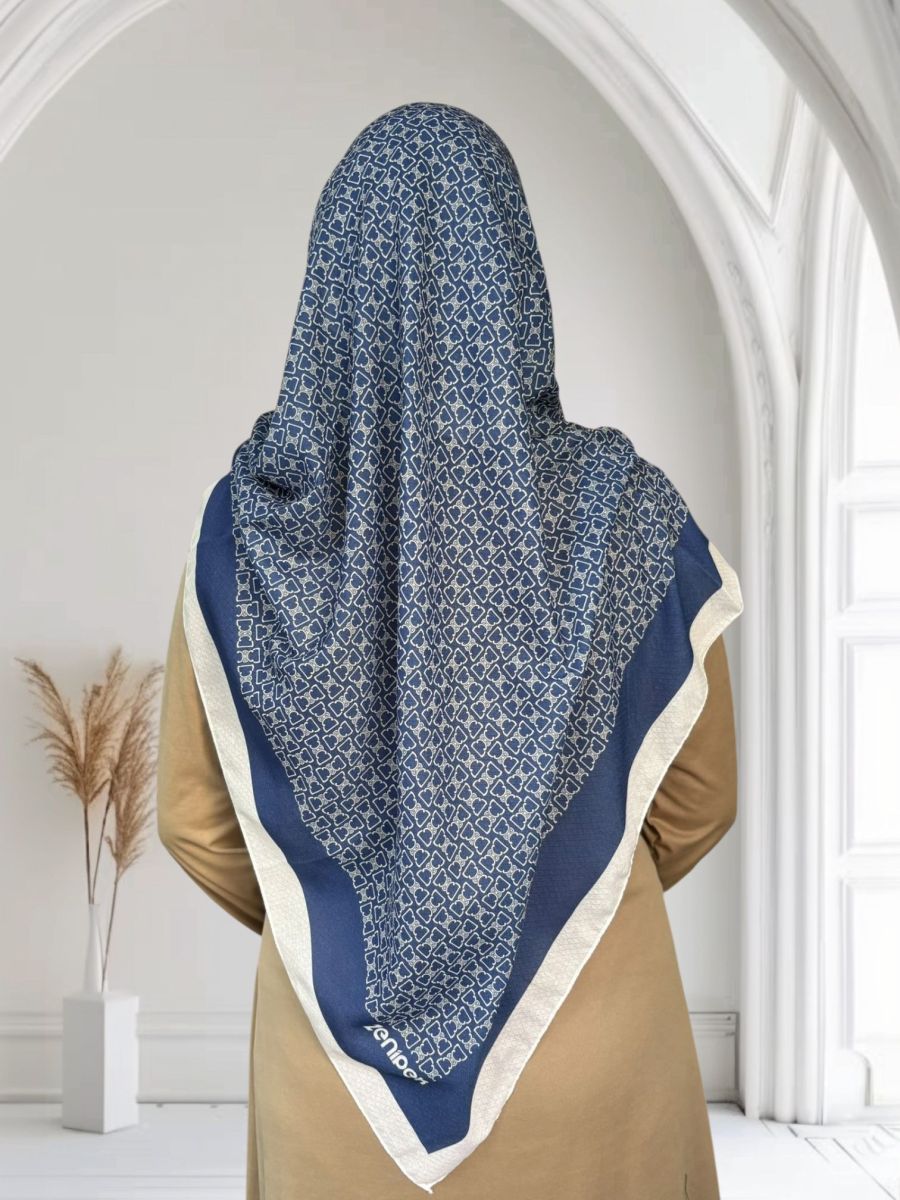 Pamuklu 120cm x 120cm Eşarp Mira Lacivert