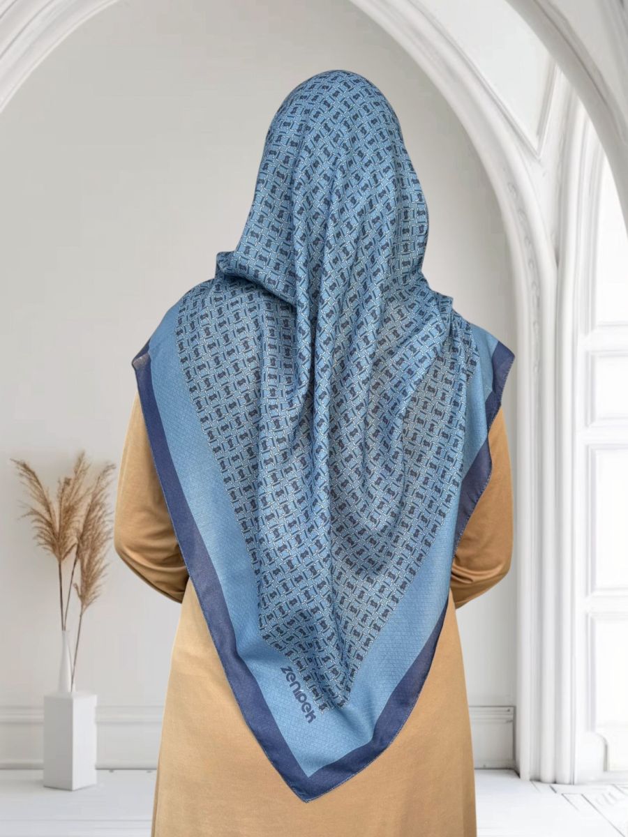 Pamuklu 120cm x 120cm Eşarp Mira Mavi