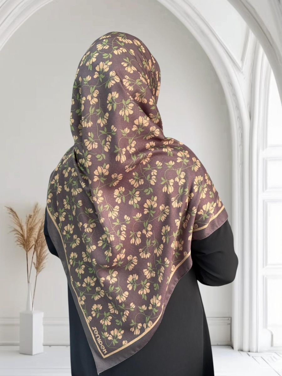 Pamuklu 120cm x 120cm Eşarp Nazende Kahve