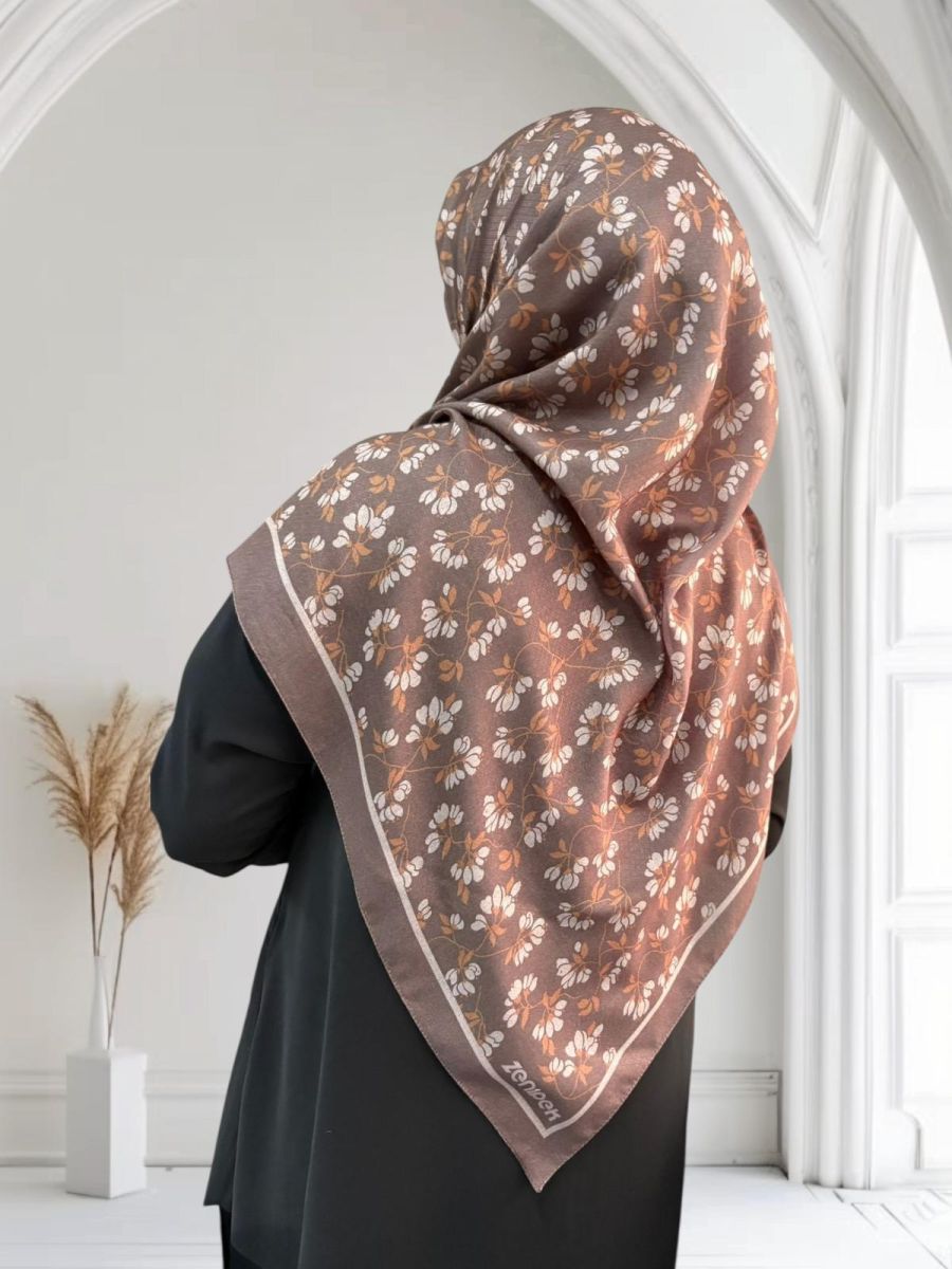 Pamuklu 120cm x 120cm Eşarp Nazende Kahve Vizon