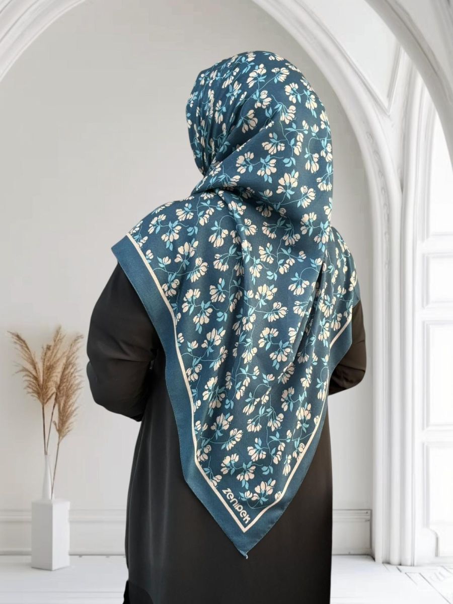 Pamuklu 120cm x 120cm Eşarp Nazende Petrol