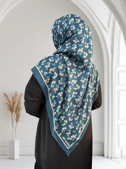  - Pamuklu 120cm x 120cm Eşarp Nazende Petrol