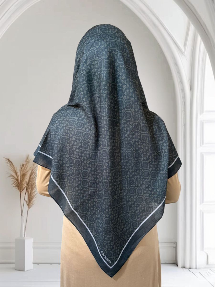 Pamuklu 120cm x 120cm Eşarp Nilüfer Antrasit