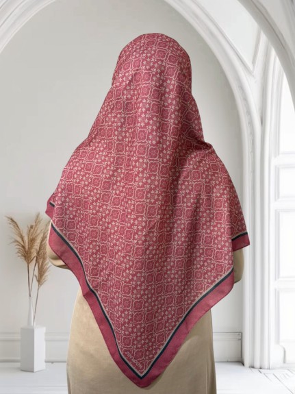  - Pamuklu 120cm x 120cm Eşarp Nilüfer Bordo